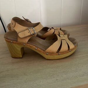 Clarks studded wooden heel clog sandals